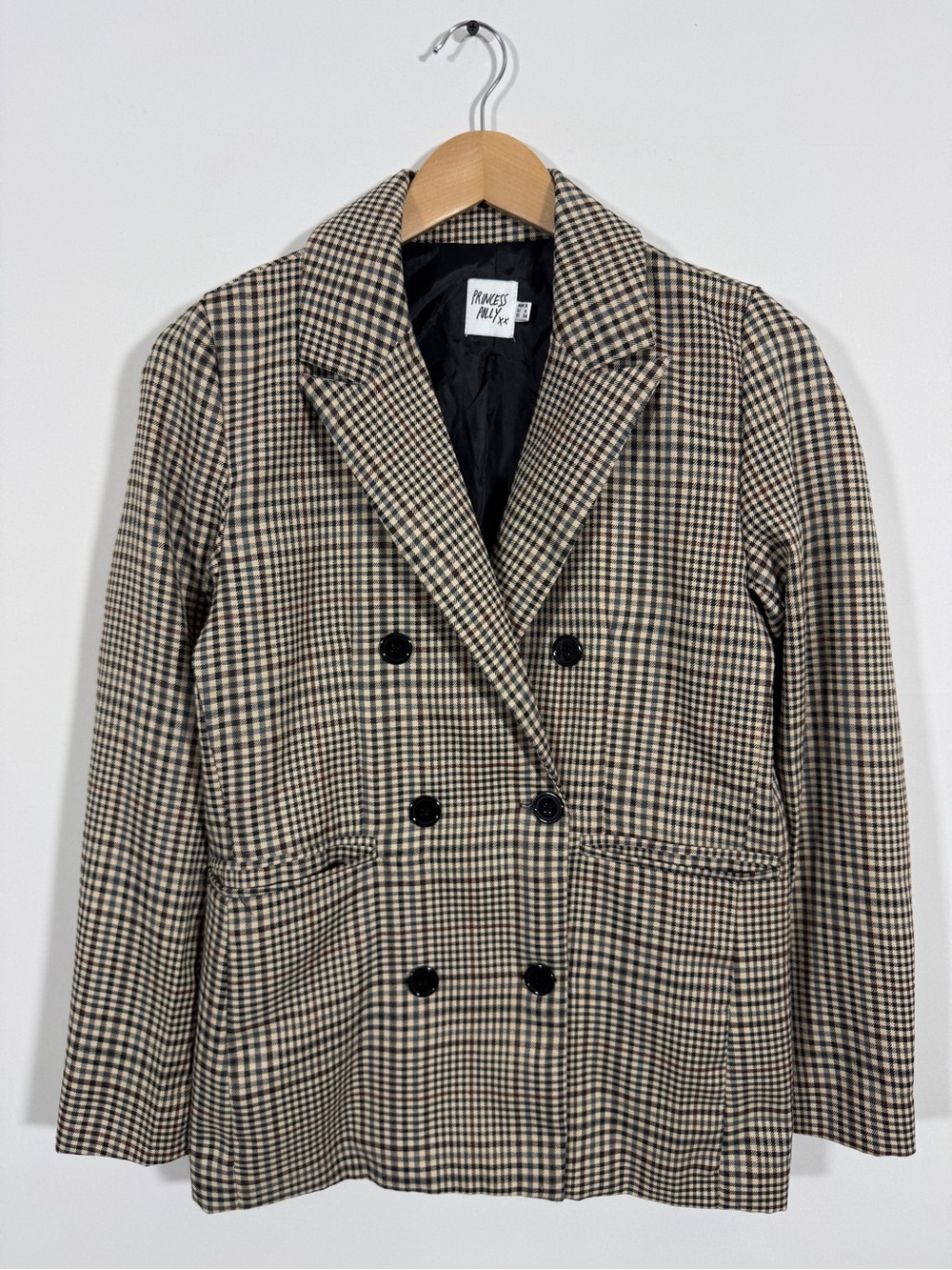 WJT32 {Princess Polly} Tan Black Plaid Boyfriend Suit Coat Blazer Jacket